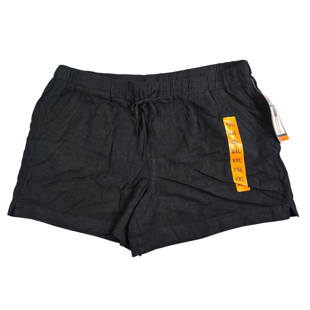 Briggs Linen Blend Shorts Women XXL Black Drawstring Casual Summer Lounge Cozy
